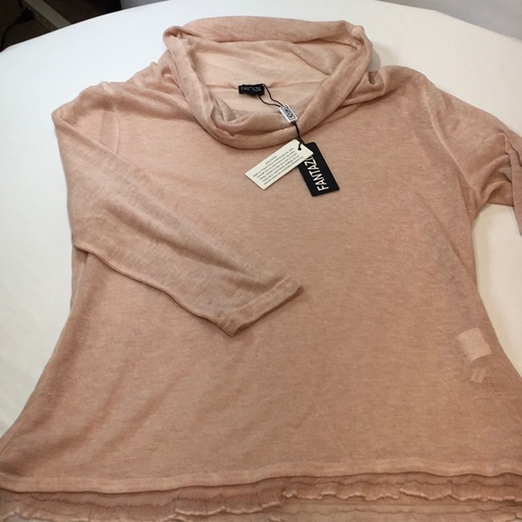 fantazia Sweaters - Fantasia Thin Funnel Cowl Sweater Blush Pink